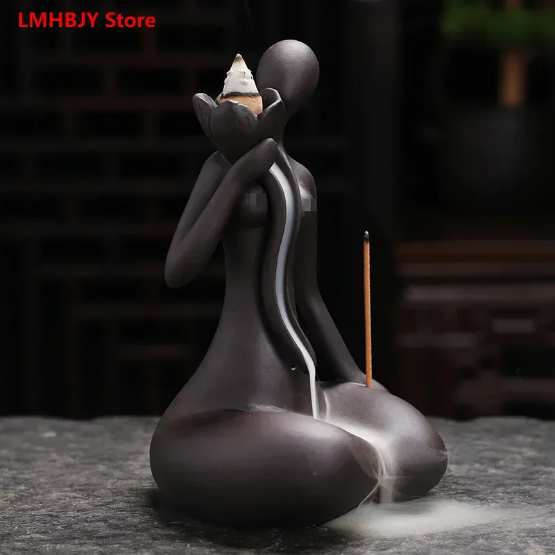 

LMHBJY Creative Purple Sand Ceramic Incense Burner with Flowing Incense Ornaments Lotus Leaf Charming Indoor Soot Collector