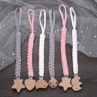 Simple Crochet Cotton Cloth Baby Pacifier Chain Moon Heart Beech Wood Clip For Handmade Baby Nipple Soother Chain Teething Toy 2