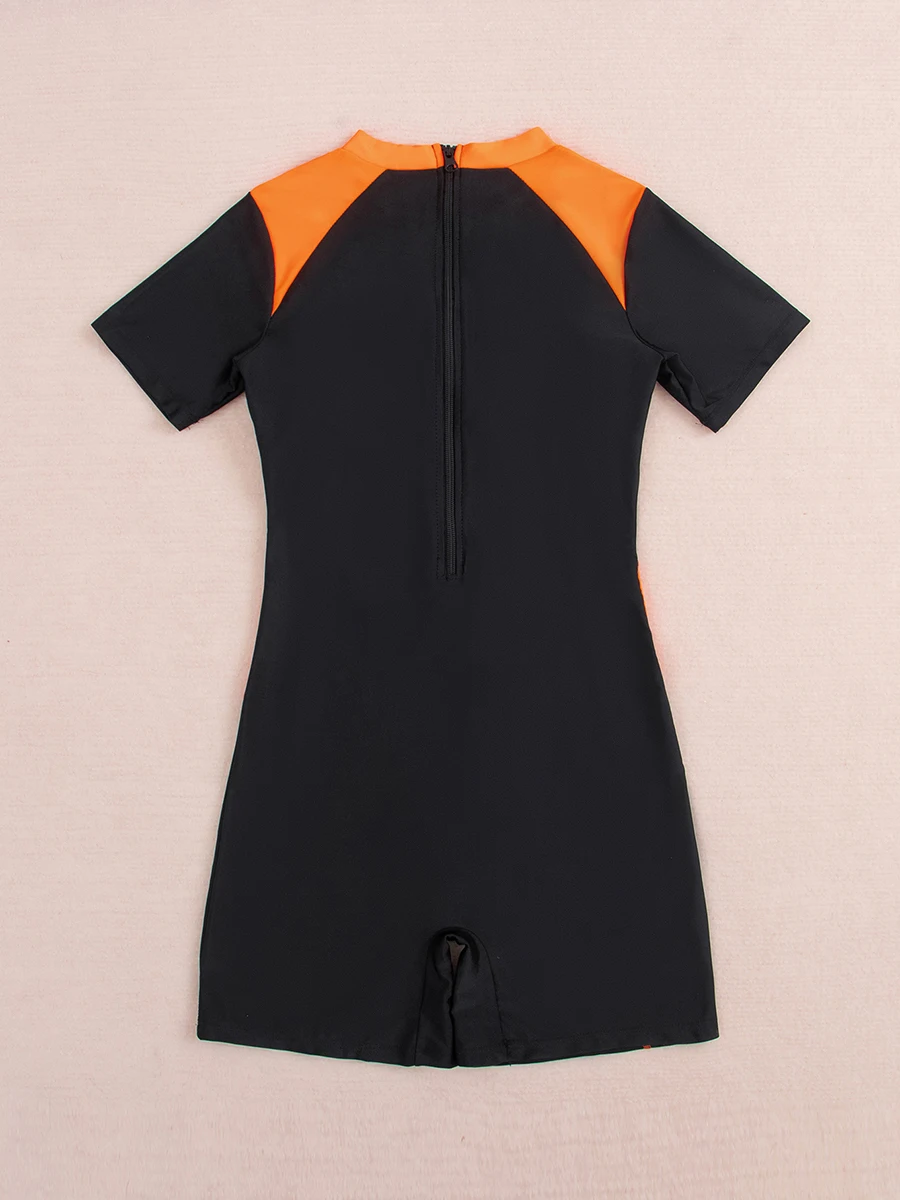 Surf Swimsuit Short Sleeve Printed Swimwear Women Zipper Two Pieces Rashguard Diving Clothes Bathing Swimming Swim Suit rash guard,surfing swimsuit