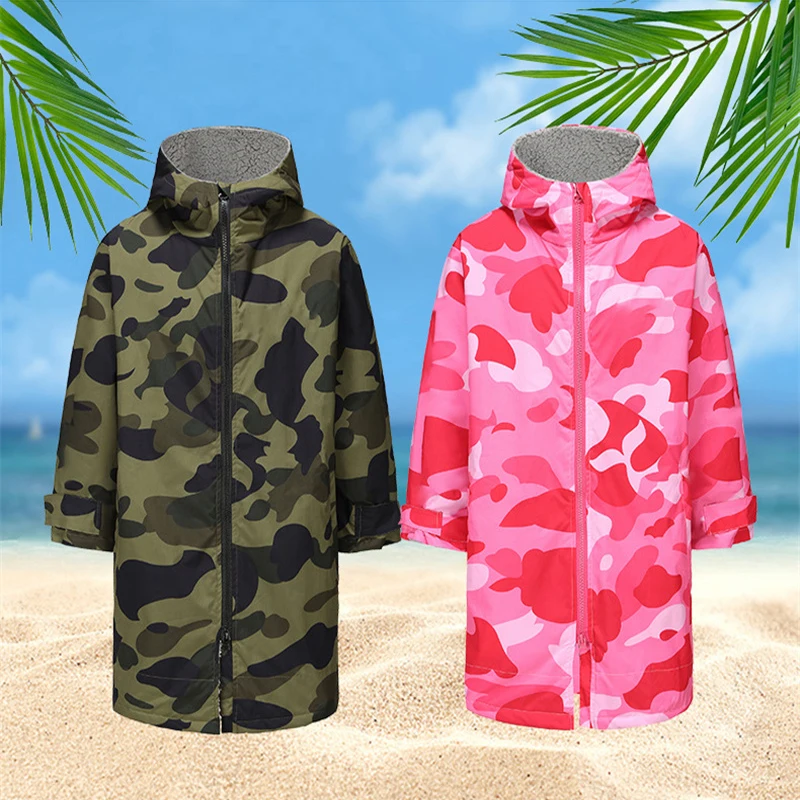 Adult Waterproof Changing Robe Microfiber Large Beach Towel Swimming Robe Kids Hooded Bath Towel Surf Quick Dry Bathrobe Wetsuit