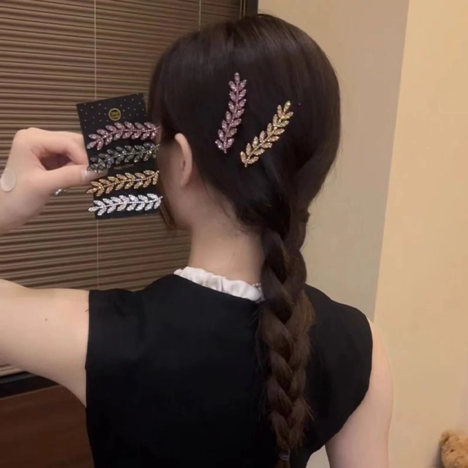 2PCS Rhinestone Leaf Hair Clips, Sparkly Crystal Hair Accessories for Women, Elegant Hair Decor for Updos