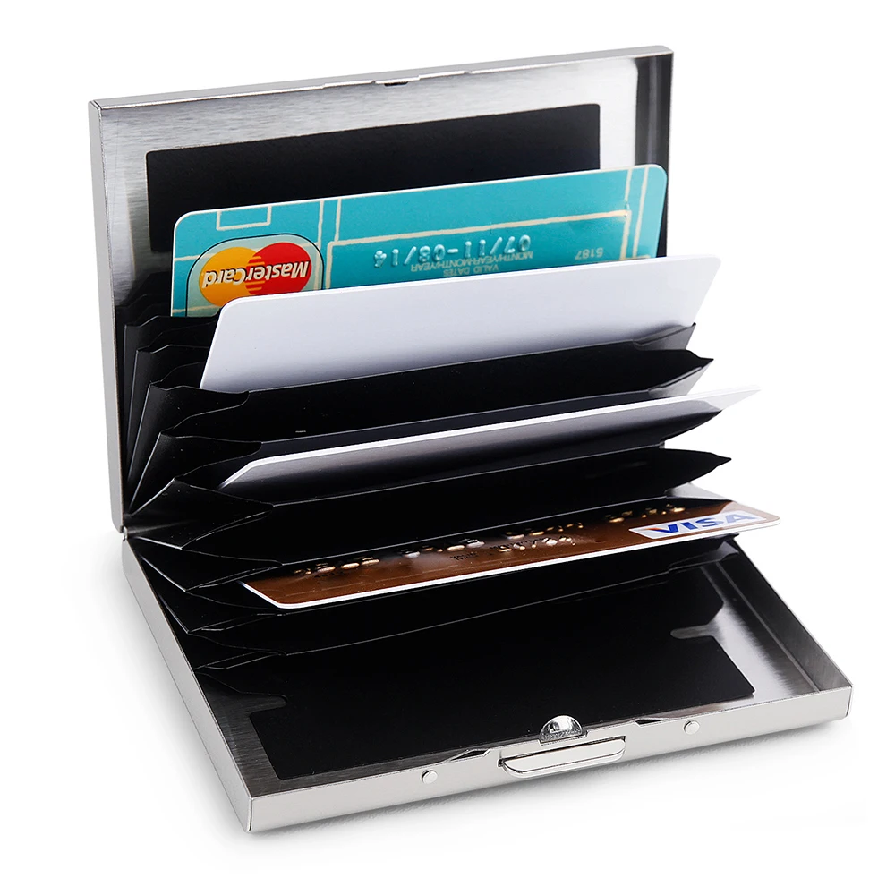 Pinocchio Visitenkartenetui, RFID-Kreditkartenetui, Edelstahl, Ausweis, 10-Karten-Etui, schlankes Metall-Geldbörse – Detail 16