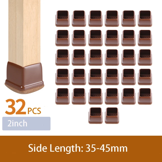 32PCS Table Chair Leg Floor Caps Cover Protectors Non Slip Square TPR Furniture Glides Feet Felt Pads Hardwood Floors Protector Side Length 35-45mm