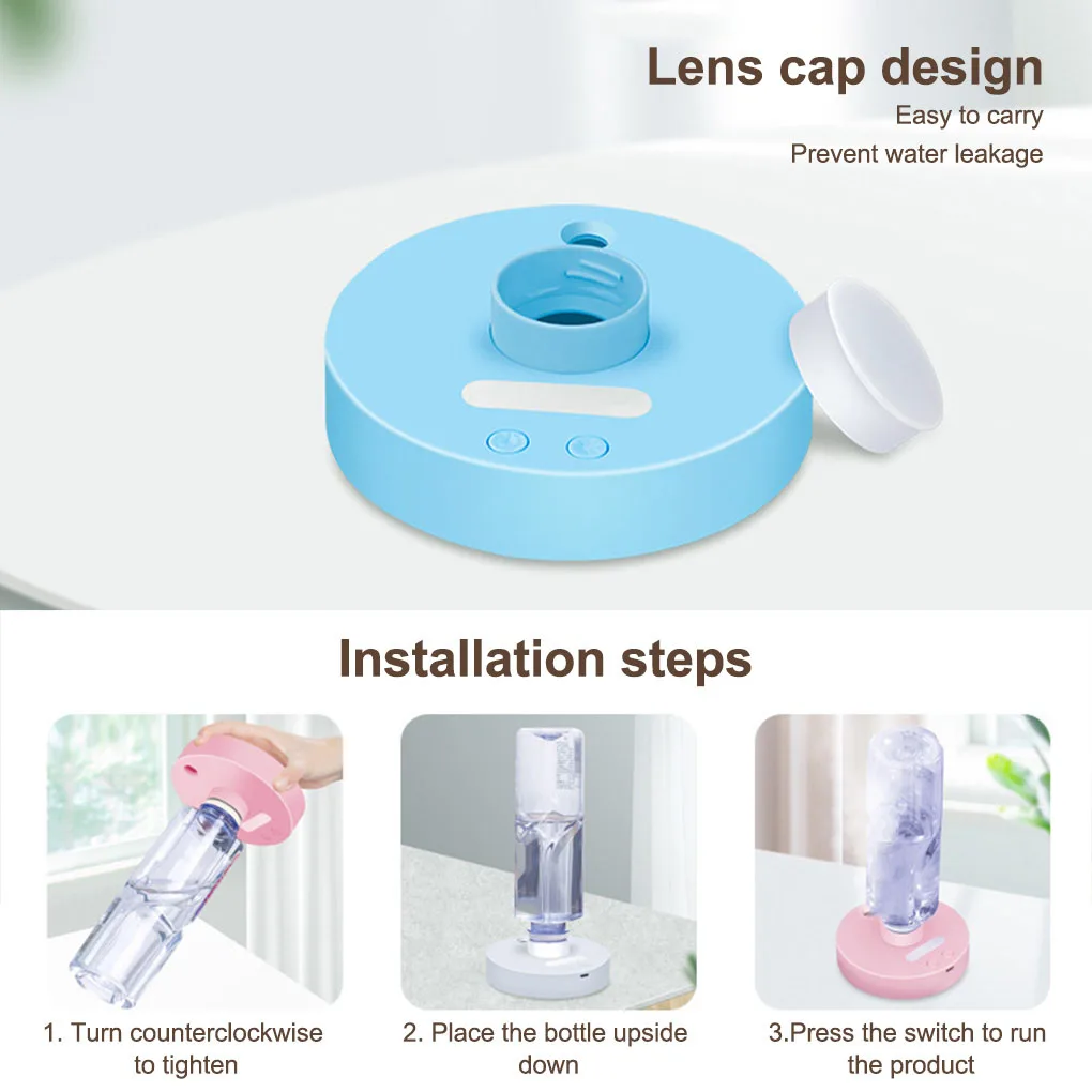 Water Bottle Humidifier Portable 40ml USB Rechargeable Bedroom Bedside Air Diffuser Travel Home Mist Maker