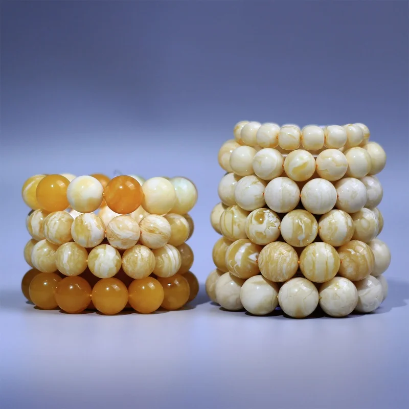 

Russian Golden Porcelain White Evil Beeswax Bracelet Natural Raw Gemstone