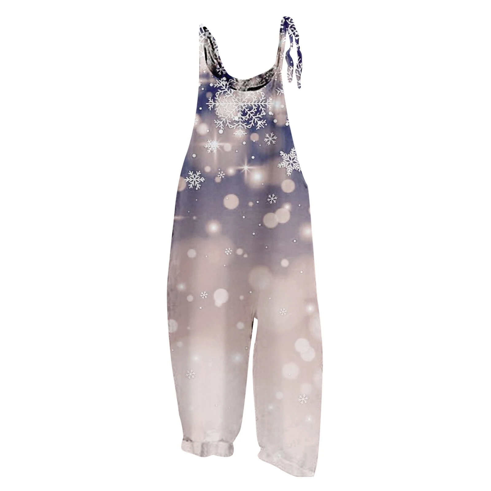 thumbnail image 1 of Mono con estampado navideño para mujer, informal, holgado, con tirantes ajustables, holgado, versátil, con tirantes, pierna ancha y ajustable, 1 of 5