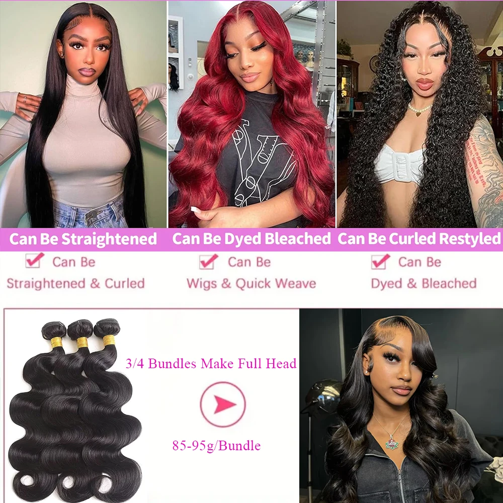 1 3 4 PCS Body Wave Bundles Human Hair 30 40 Inch Brazilian Real Human Hair Natural Black 16A Raw Hair Weave Bundles Extensions 3