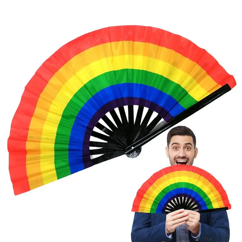 Folding Hand Fan Rainbow Fan Rainbow Rave Hand Fan Hand Held Folding Chinese and Japanese Handheld Dancing Fold
