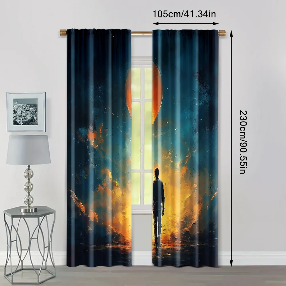 2pcs, Print Curtains 2D print with Man & Youngsters Holding Balloons Versatile Durable Polyester (without rod) Room Decor Ldeal 4