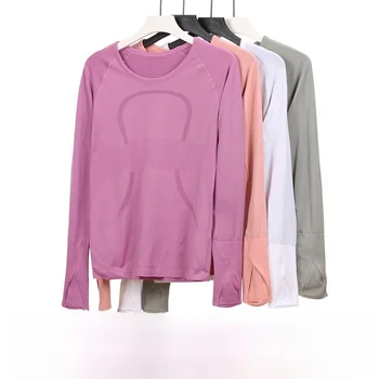 Women's Long Sleeve Yoga T-Shirt Running Top High Elastic Breathable Knitted Fitness Yoga Wear Quick Dry Nylon Tight Fit 1