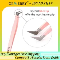 Gemerry 1 pcs Pink Stainless Steel Tweezers Eyelash Extensions High Precision Anti-static Tweezers with Fiber Tips Makeup Tools 1