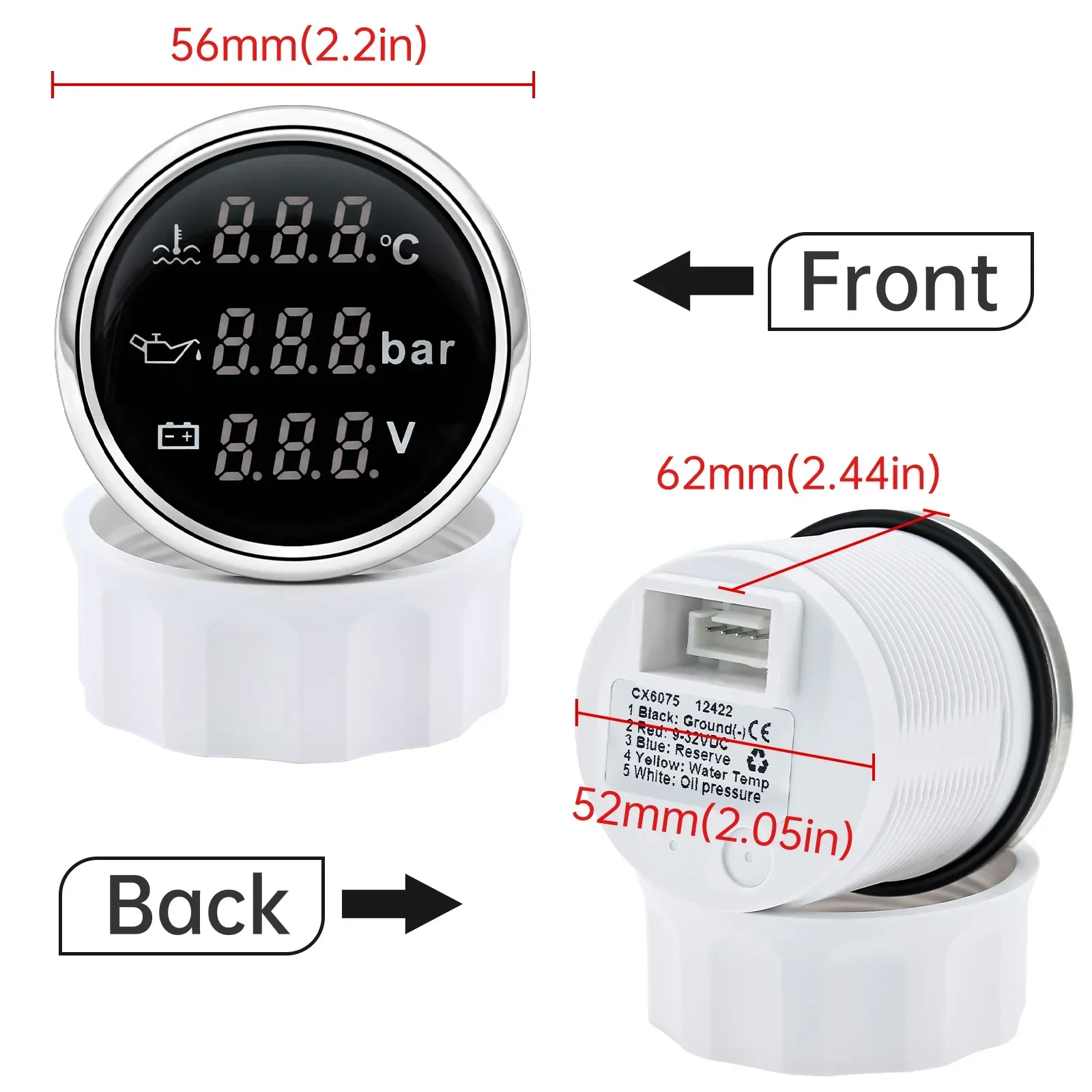 Olie/Volt/Watermeter met roestvrij staal, 3 in 1 voltmeter