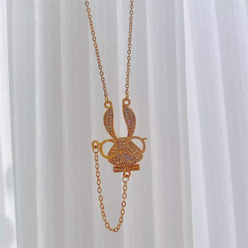 Frauen Mode Halskette Niedlichen Kaninchen Anhänger Halsketten Mädchen Schlüsselbein Kette Choker Strass Charms Aussage Halskette Geschenke – Detail 7