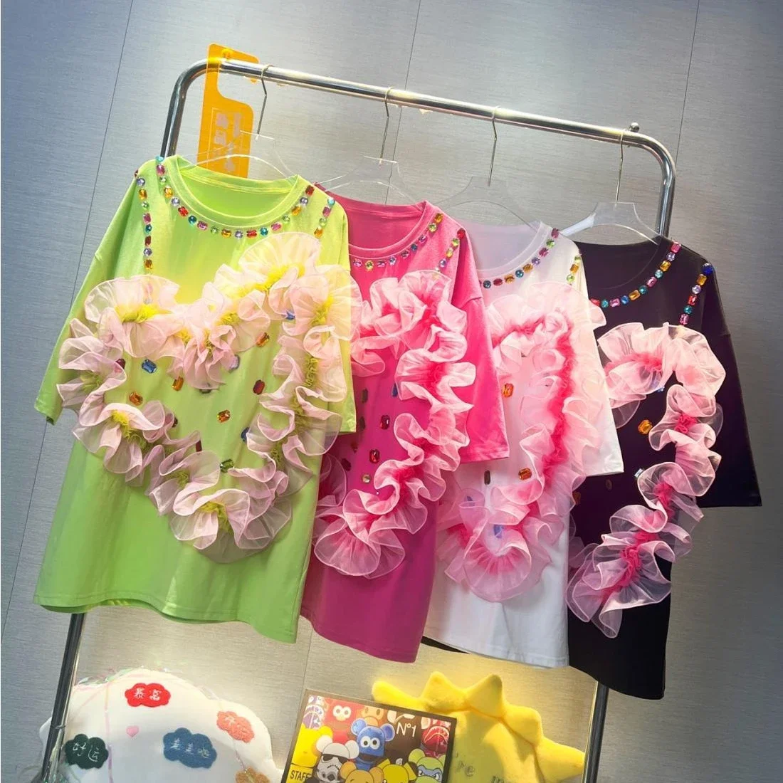 Camisetas De Manga Corta Con Diamant De Imitación De Talla Grande