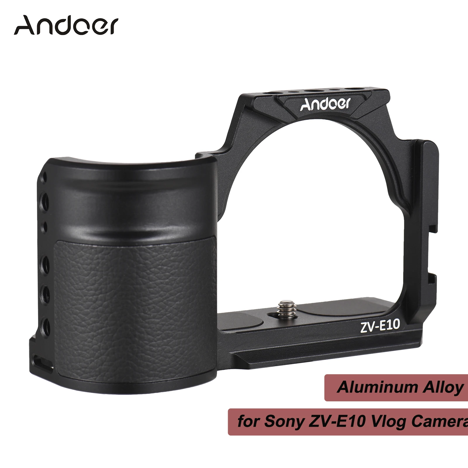 Andoer Camera Cage Aluminum Alloy Video Cage with Cold Shoe Mounts Numerous 1/4 Inch Threads for Sony ZV-E10 Vlog Camera