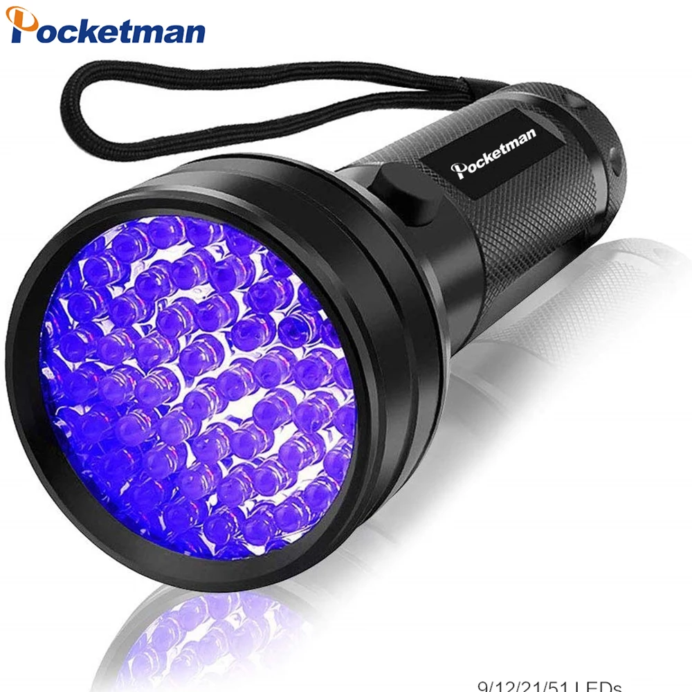 Escolite - Linterna UV de luz negra, 51 LED de 395 nM, linterna  ultravioleta de luz negra para detección de orina de mascotas, manchas  secas