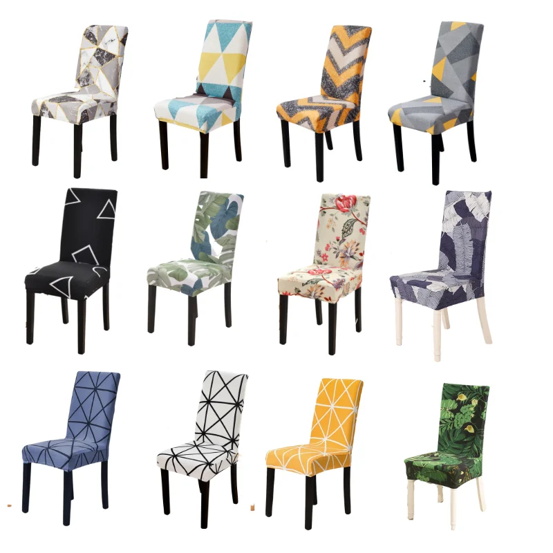 2022 New Geometric Floral Pattern Chair Covers Spandex 34 Colours For Party Wedding Banquet