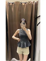 ETJ Fall/Winter 2025 New  Women's Fashion Elegant ruffled hem round neck sleeveless waist slim-fit top 4661124 - Image 2