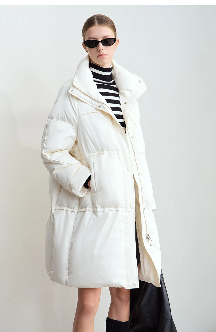 Amii 2024 Winter New Women's Velcro Loose Coat Top Warm Stand-up Collar Letter Embroidered Seal Zipper Down Jacket 12444103