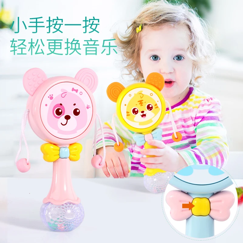 Baby Musical Toys Cute Bear Rattle With Light Music Teething Gum Hand Drum Music Stick Rattle Baby Boys and Girls Toys Children&rsquo; kids music toys baby teether rattles