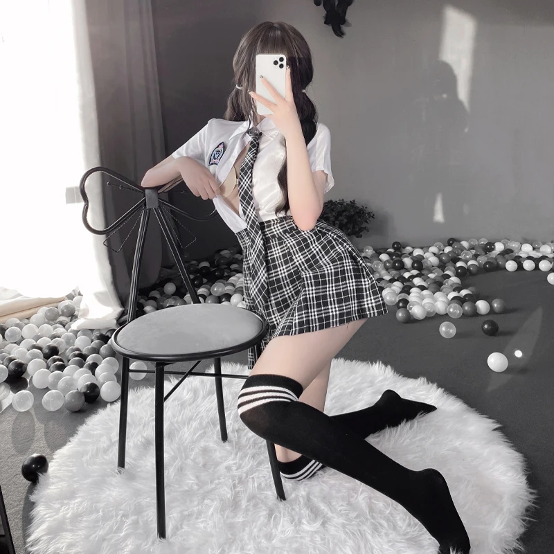 Paloli Japanese Student Girls School Uniform Black White Lingerie JK Suit Pleated Skirt Women Night Roleplay Temptation Outfits