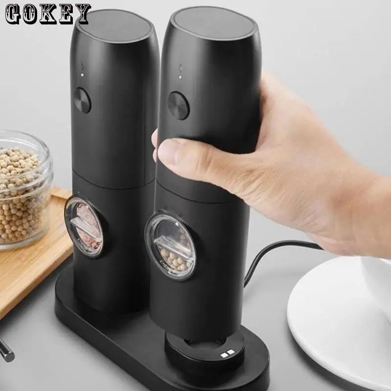 Wireless Electric Salt & Pepper Grinders Stainless Steel Herb Spice Mill Rechargeable Pepper Mill Adjustable Coarseness Grinder honeypuff grinder dia 63mm 4 layers ancient shape herb grinder aluminum spice miller crusher acessórios para