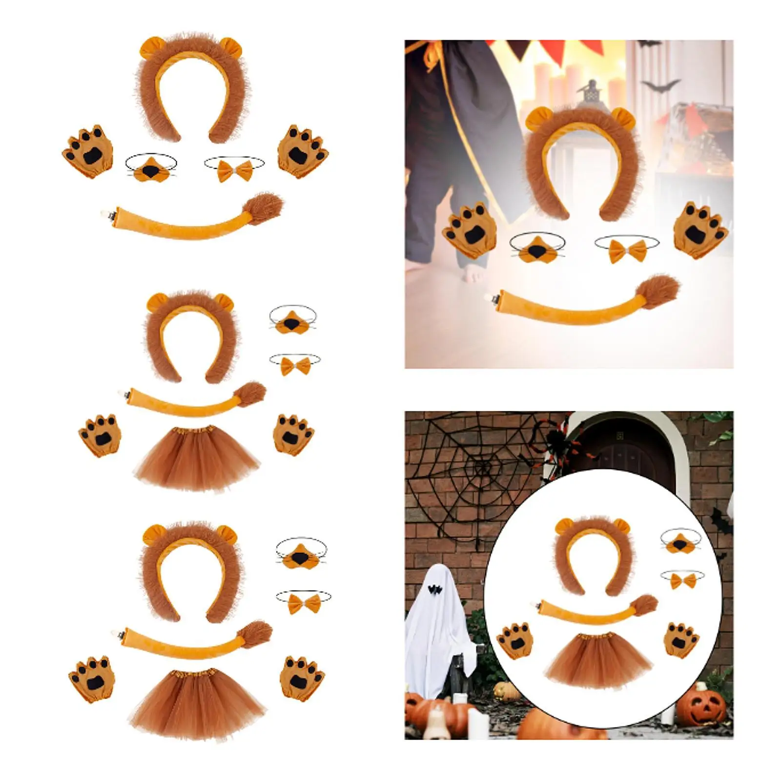 Lion Ears Noise Bow Tie Tail Palms Set Animal Costume Accessories for Carnivals Movie Props