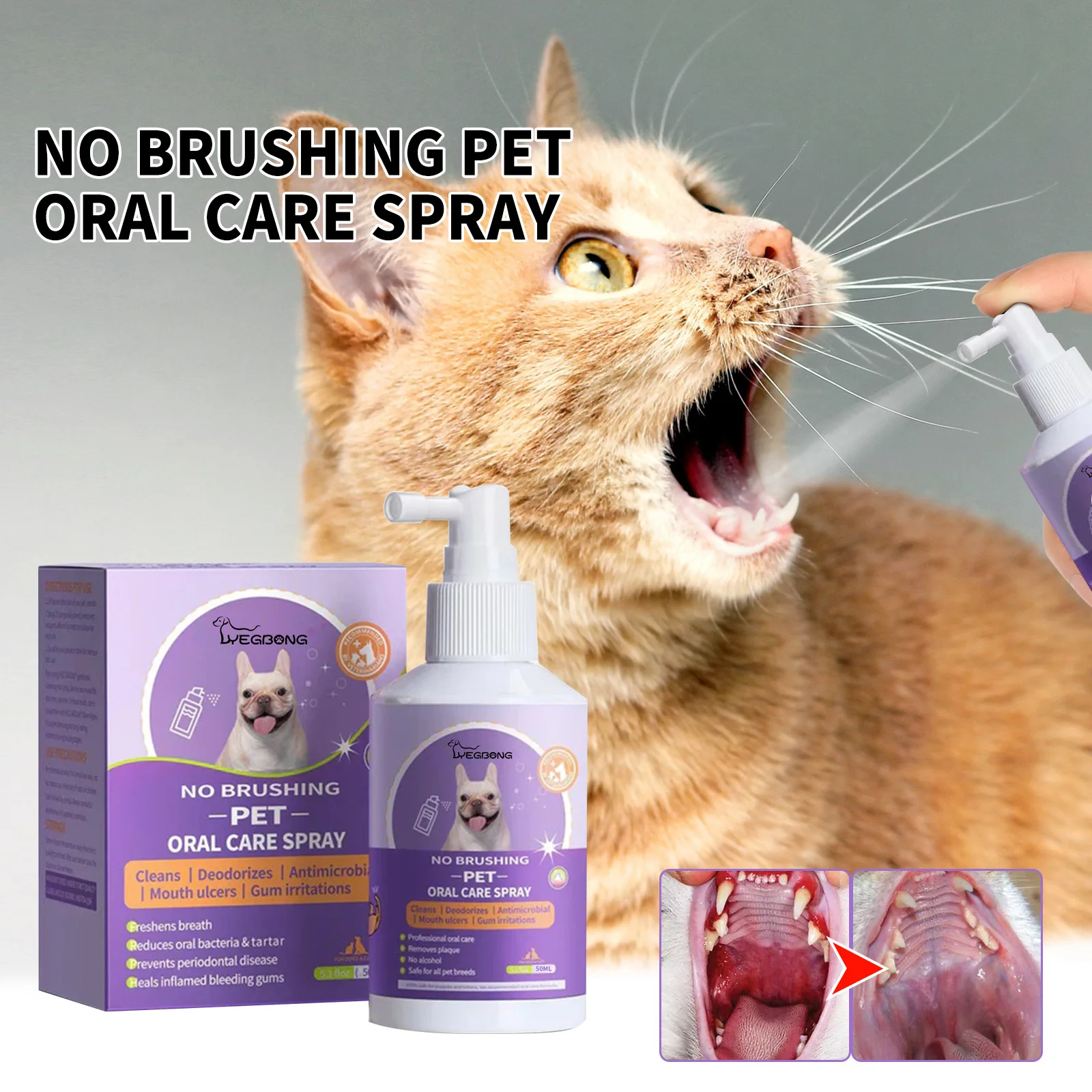 50ml Pet Oral Cleanse Spray Dogs Mouth Fresh Teeth Clean Deodorant Prevent Calculus Remove Kitten Bad Breath Mouth Pet Supplies