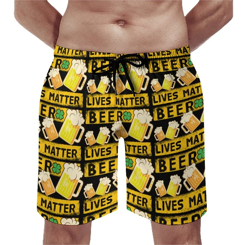Beer Pattern Beach Shorts For Men Hawaiian Summer Holiday Casual Shorts Street 3d Printed Beer Festival Surfing Board Shorts 2
