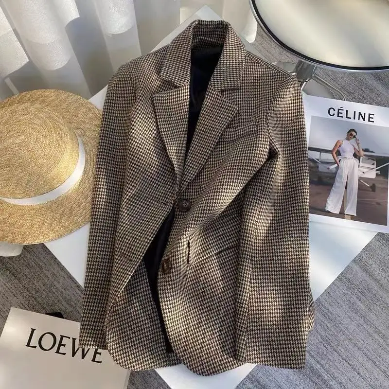 

UNXX Autumn Women Coffee Stripe Formal Blazer New Long Sleeve Suit Coat Notched Collar Business Jacket Ladies Blazers Outerwear