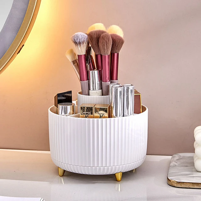 Caja de almacenamiento de brochas de maquillaje giratoria de 360 °,  organizador portátil de escritorio para cosméticos, lápiz labial, cejas,  sombra de ojos, soporte para brochas - AliExpress