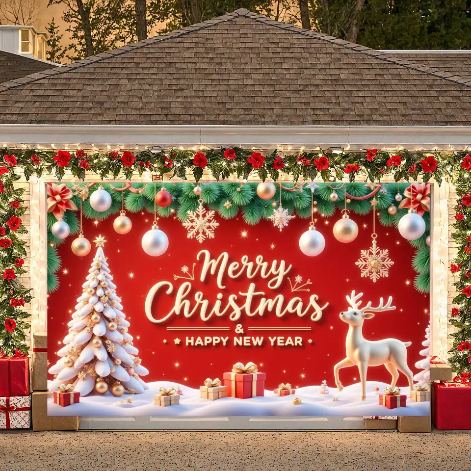 Merry Christmas Banner Set - 14 Piece Pennant With Red Ribbon For Holiday Party Decorations