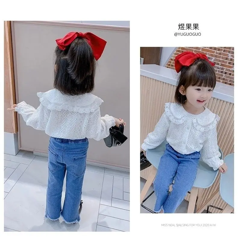kids Girls Shirt 2023 Spring New Children's White Shirt Girl