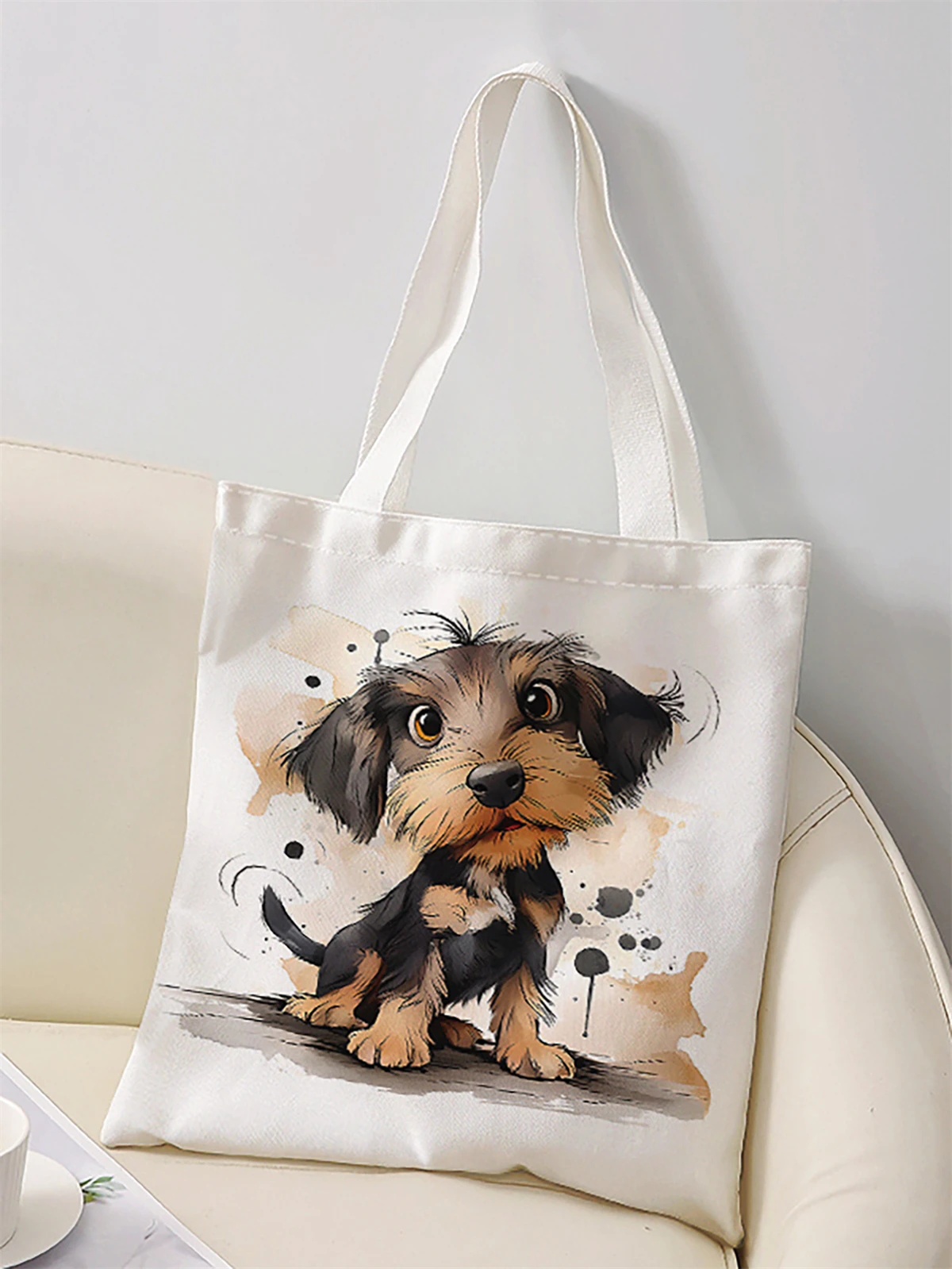 Cartoon dog printed casual handbag, reusable fashionable backpack, multifunctional handbag, canvas shopping bag