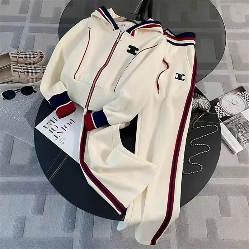 Cherry Blossom Color Casual Sportswear Set Women Spring Autumn New Fashion Anti-Aging Slimming Open Cardigan Sweatshirt Sweatpan