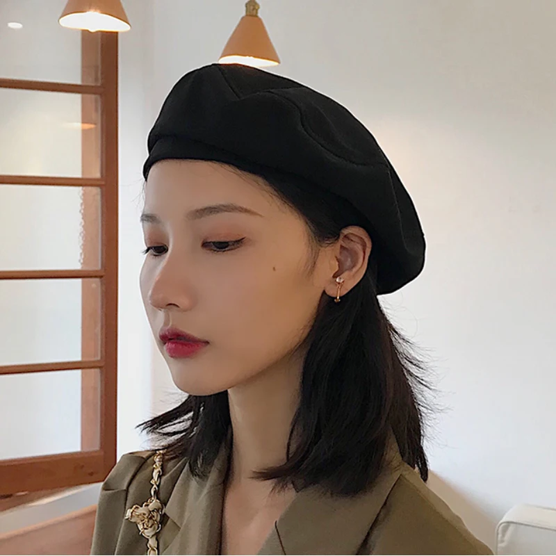 여성용 면 베레모, 프랑스 빈티지 팔각형 모자, 예술가 스트리트웨어, 우아한 레이디 화가 모자, 단색 패션 소녀 비니