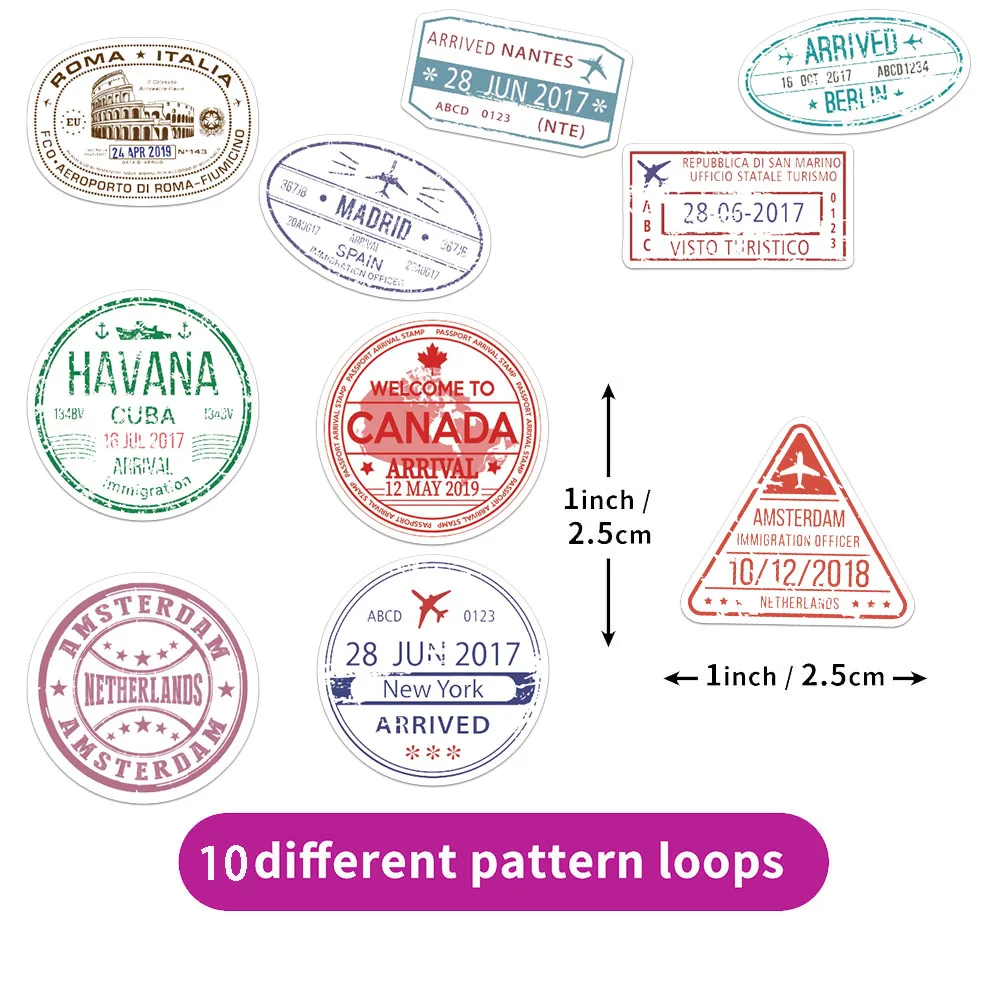 Passport Stamps Vinyl Waterproof Decal - 5 Inch Weatherproof Sticker For Cars, Laptops & Windows