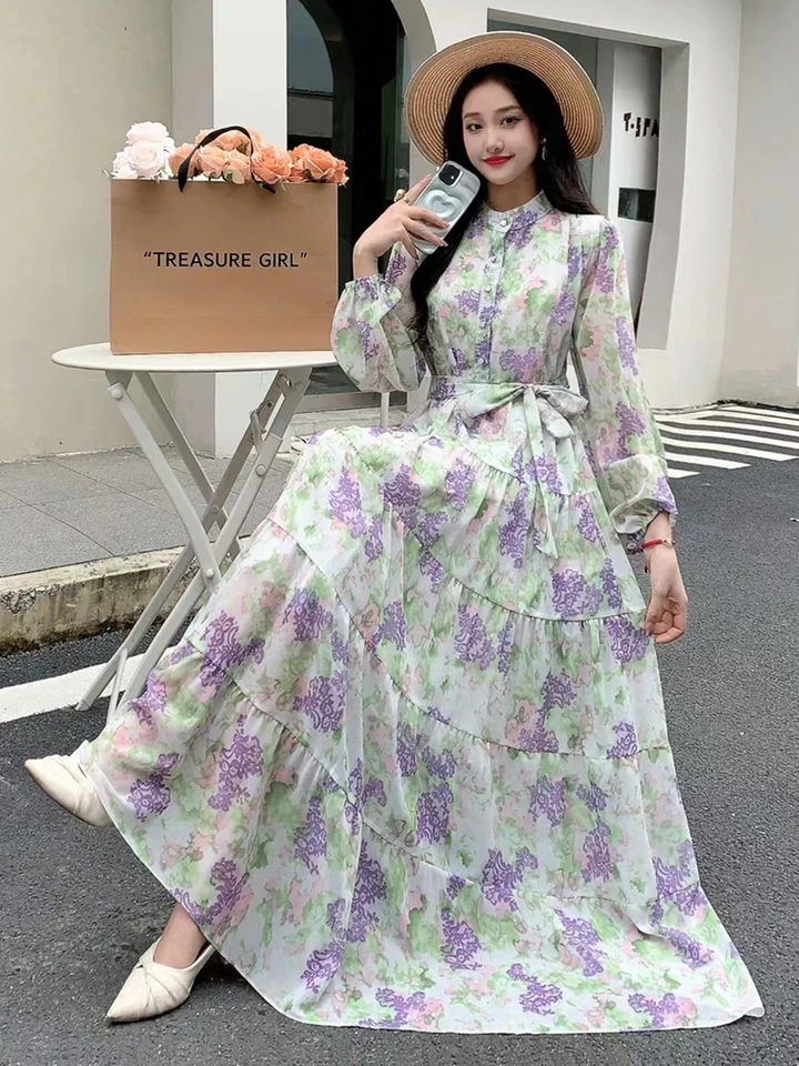 2024 New Spring Autumn Women Long Sleeve Bandage Slim Long Dress
