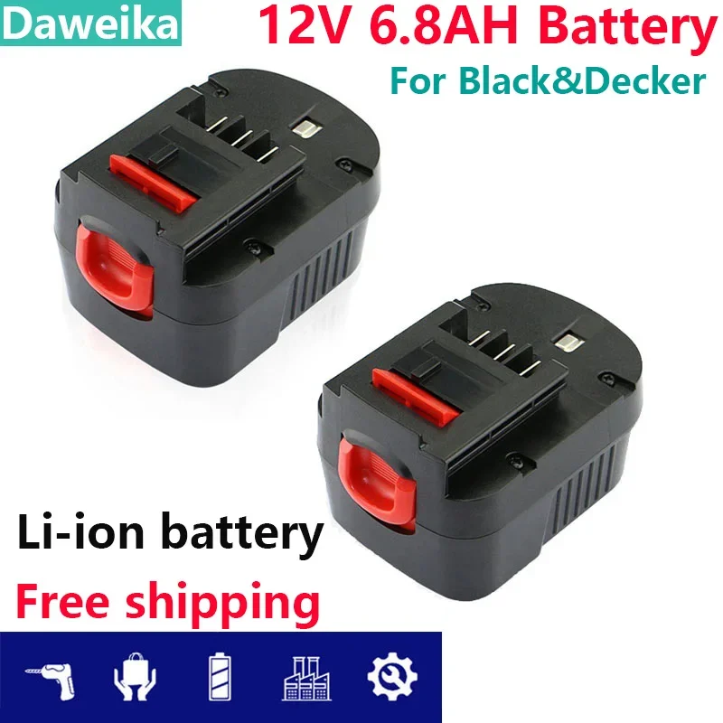 

2024 12V6800mah Rechargeable Tool Battery for Black & Decker A12 A12ex Fsb12 Fs120b A1712 Hp12k HP12 Lithium Ion Replacement Dri