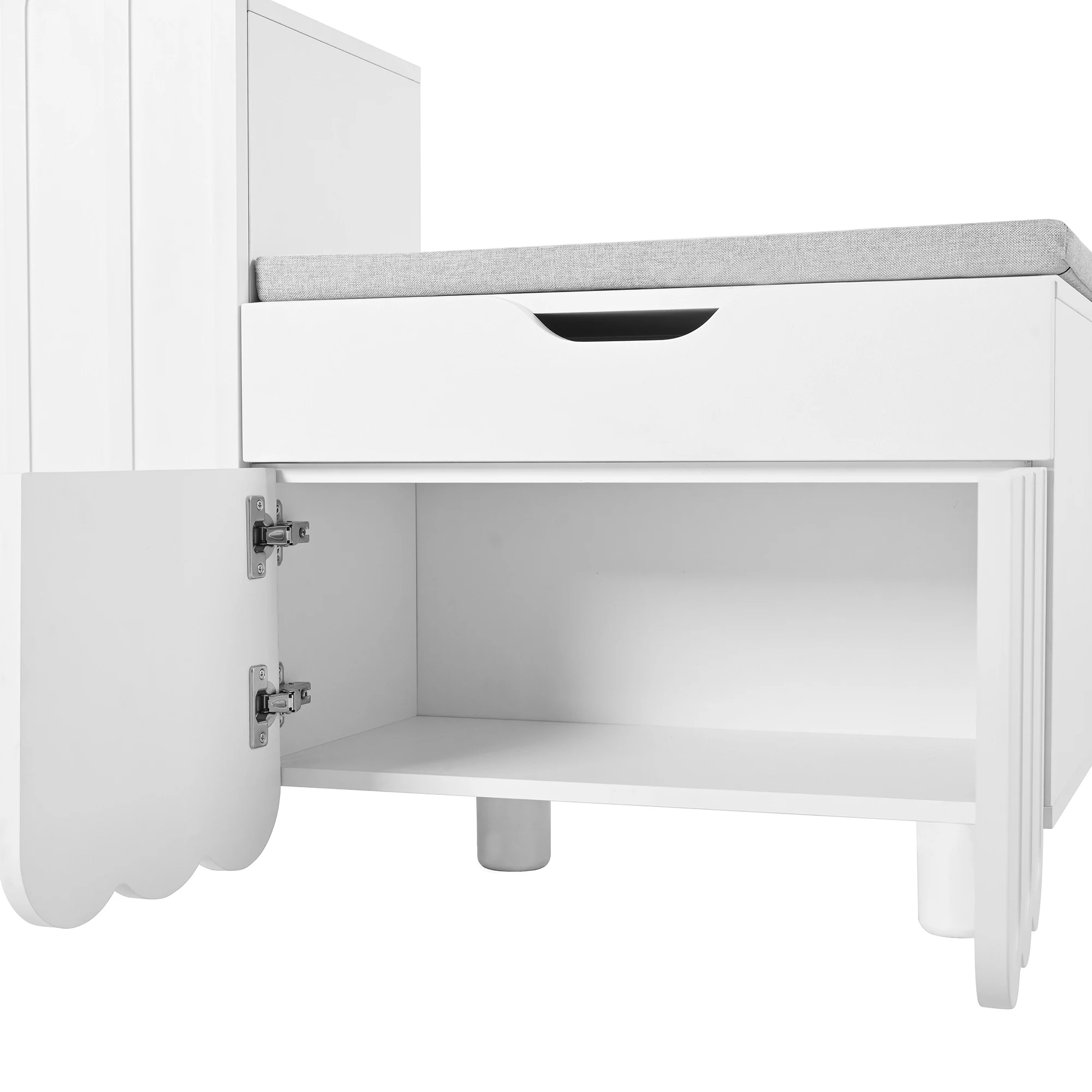 Moderner 3-türiger Schuhschrank mit Schublade und Sitzkissen – Weiß – Schuhschränke und Schuhbänke – platzsparende Schuhschränke – Detail 20