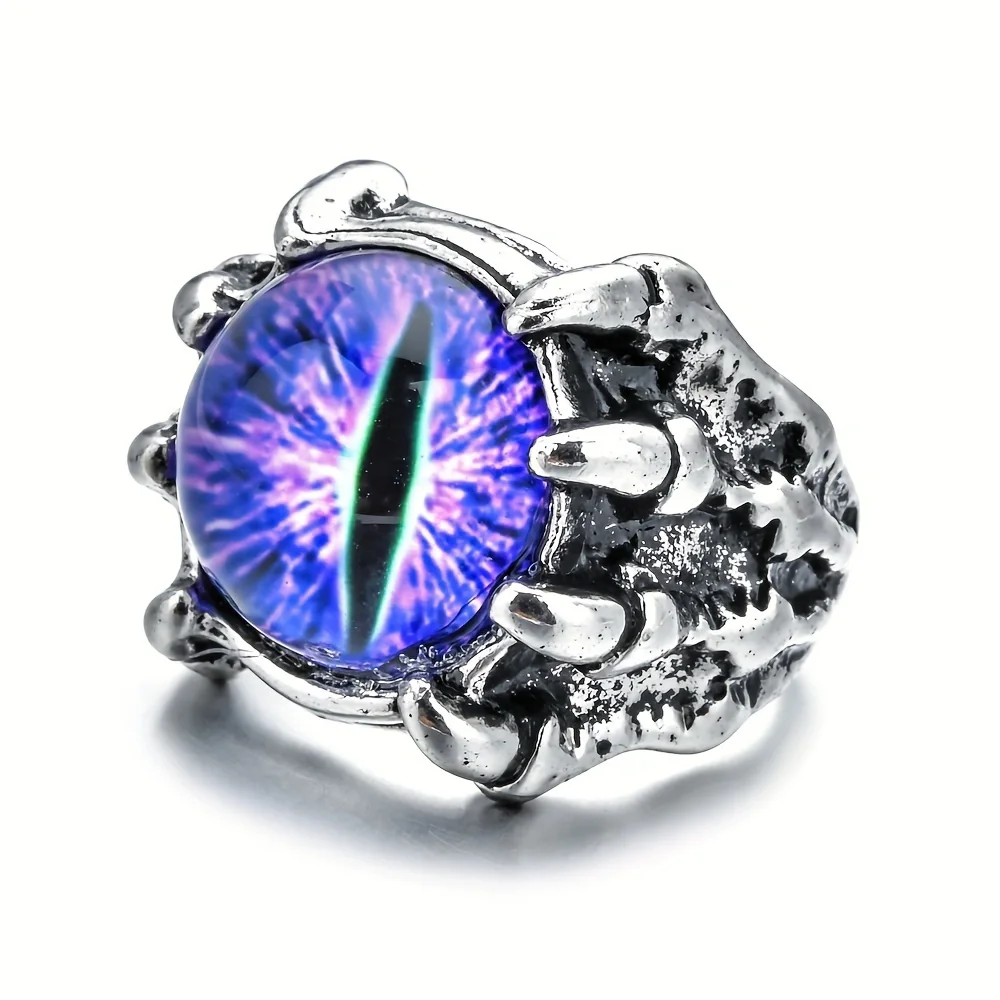 Anello Uomo Con Artiglio Del Drago E Occhio Di Demone, Pietra Viola, Acciaio Inossidabile, Ipoallergenico, Taglie UK O-Y, Regalo Gotico Biker - 2