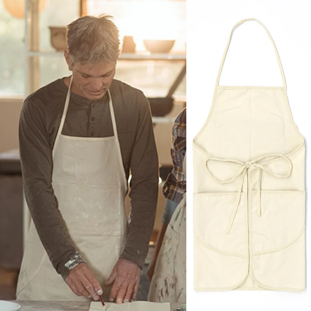 Grembiule Da Cucina In Tela Con Tasche - Regolabile Per Uomini E Donne, Ideale Per Cucina E Pittura