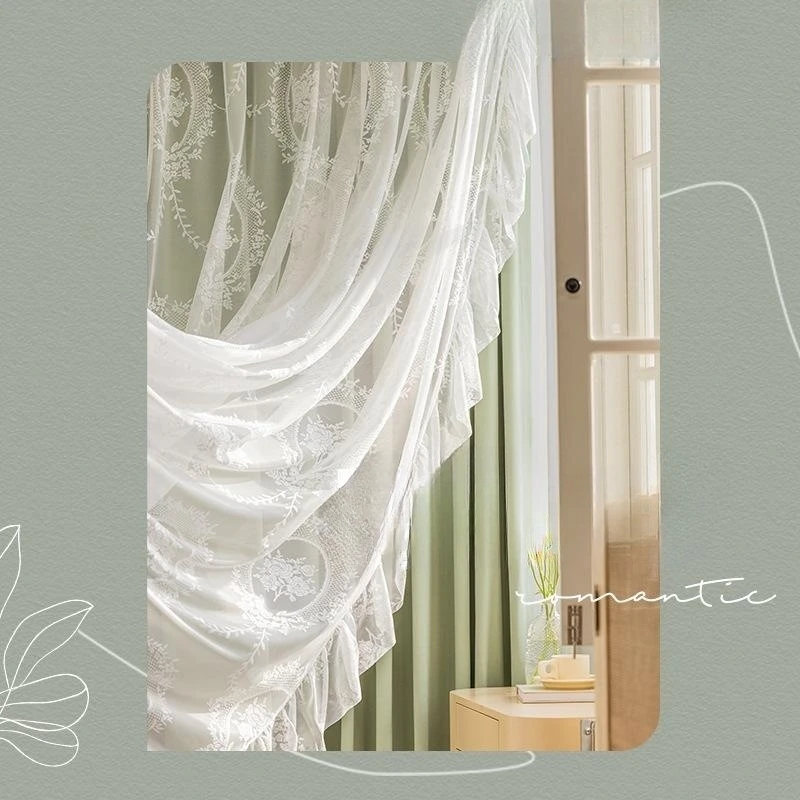 

French double fabric one lace gauze curtain girl heart ins living room bedroom