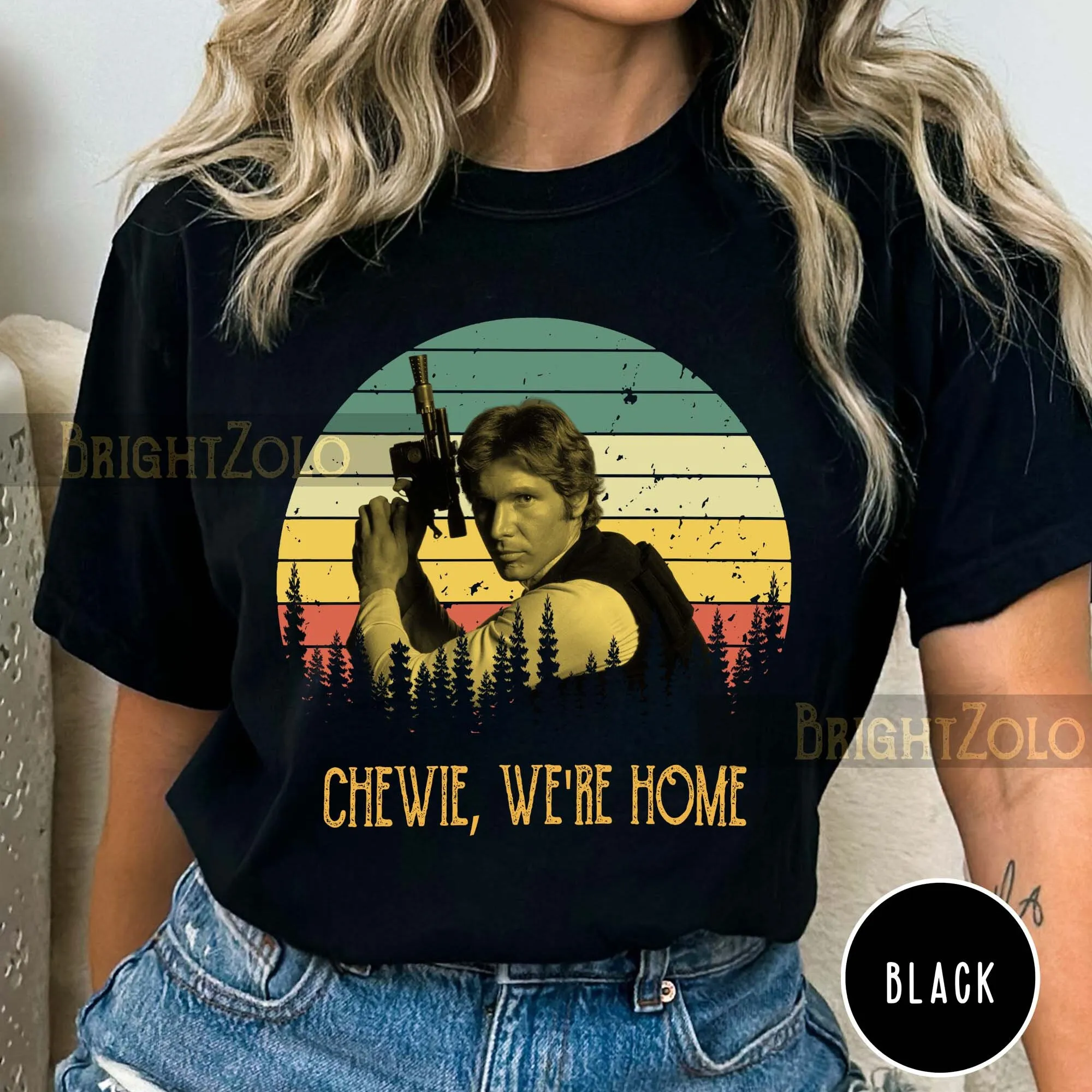 Han Solo Chewie Siamo A Casa Tramonto Vintage Retro Comfort Colori T Shirt Sudore Maniche Lunghe O Corte