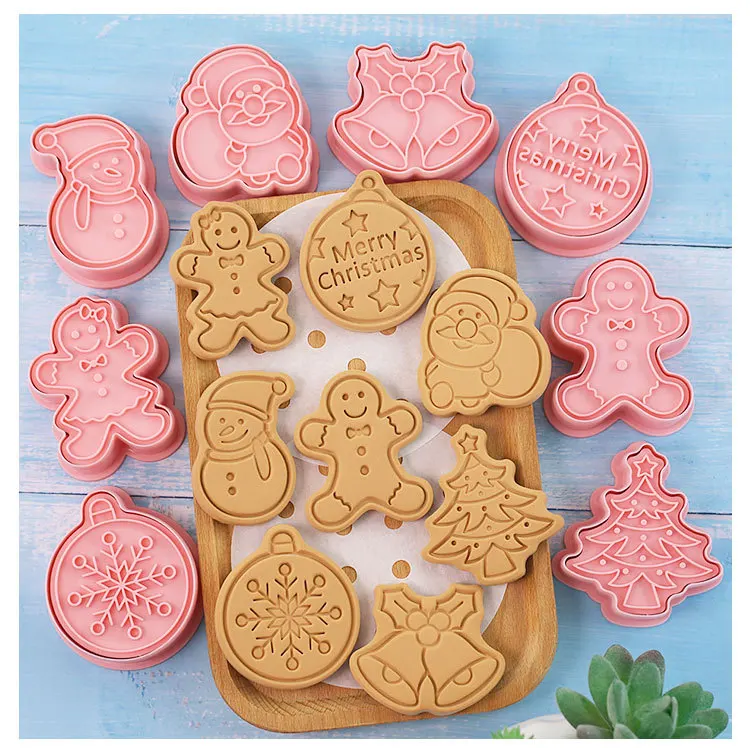 Cookie Cutters Christmas Biscuit Mold 8 Pieces Pastry Pressing Cookie Stamp Baker Confectionery Baking Mould Pastry Tools