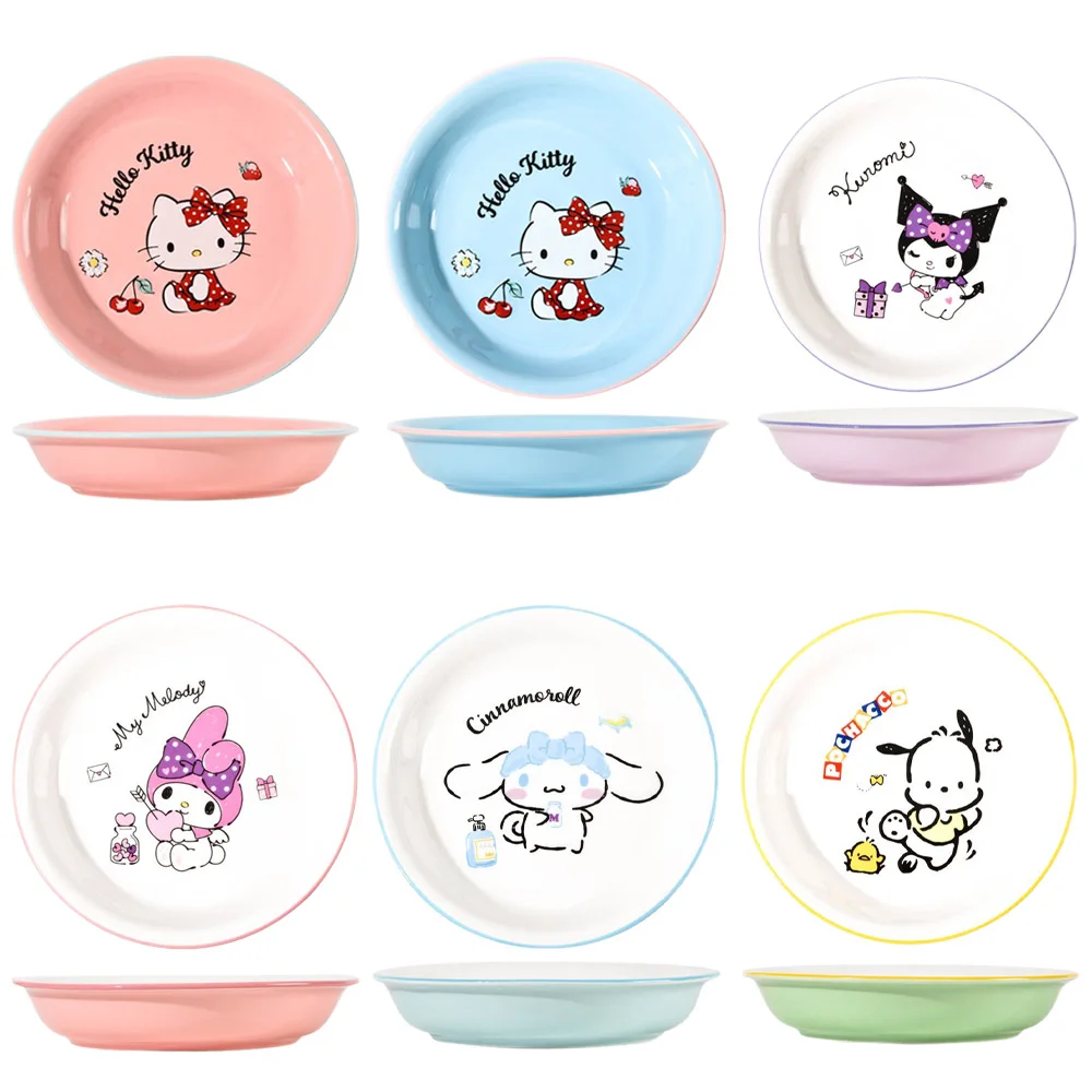 

Sanrios Kuromi Cinnamoroll My Melody Hellokittys Pochacco Anime Kawaii Ceramic Round Plate for Home Use Plate Tableware Gifts