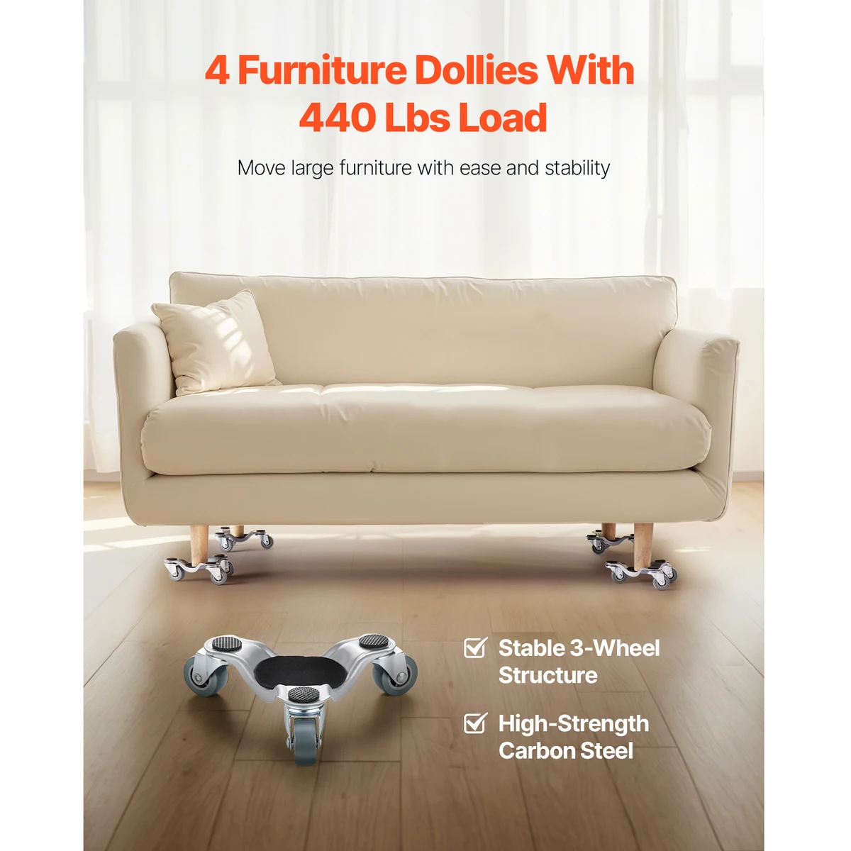 SucceBuy 4 pcs Furniture Dolly Movers with Triangle Swivel Caster & 3 Wheels Fridge Lift Mover Tool Set for Home Appliances Sofa — view 2