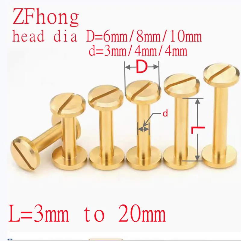 10sets Head 10mm Flat Cap Solid Brass Binding Chicago Screws