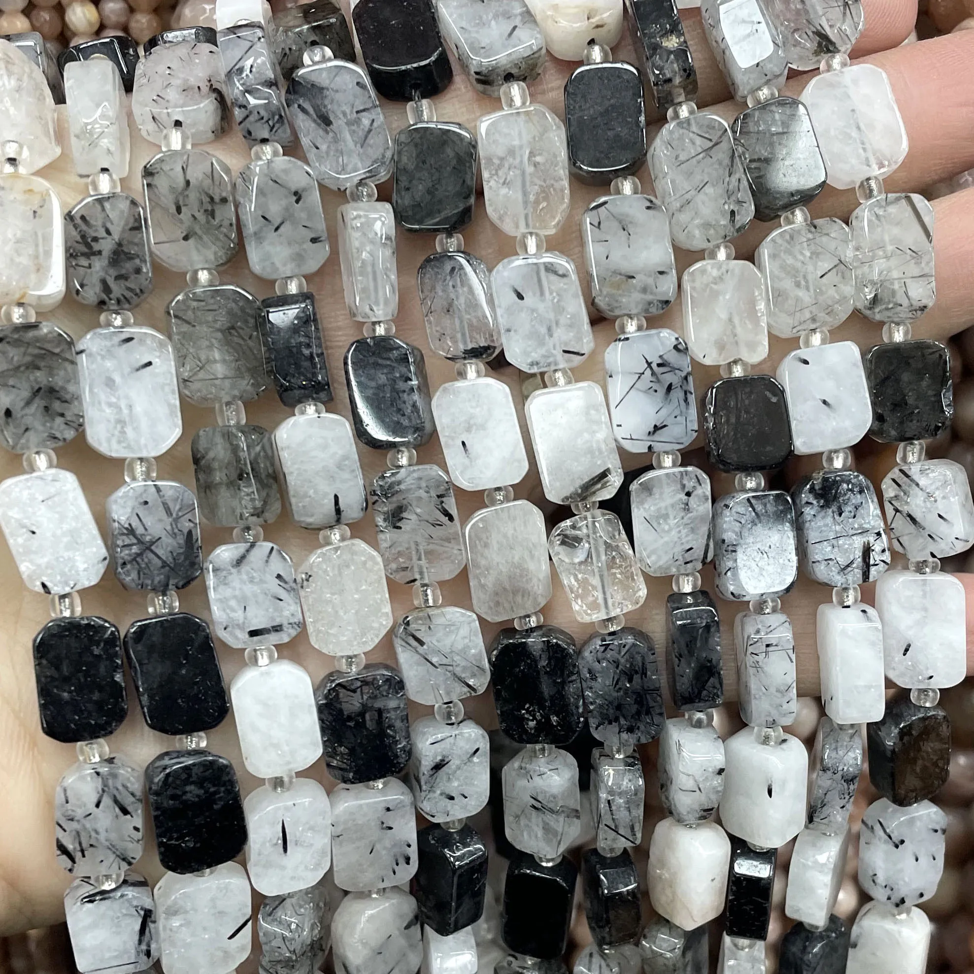 천연석 블랙 루틸 쿼츠 원석 패싯 라운드 비정형 루즈 스페이서 비즈 쥬얼리 제작 DIY 액세서리용