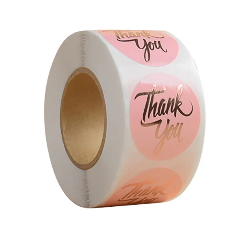 

500 шт. новые рулоны круглых блестящих розовых наклеек для горячего тиснения Спасибо наклейки самоклеящиеся водонепроницаемые деловые этикетки